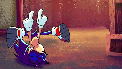 a cartoon drawing of sonic the hedgehog laying on his back