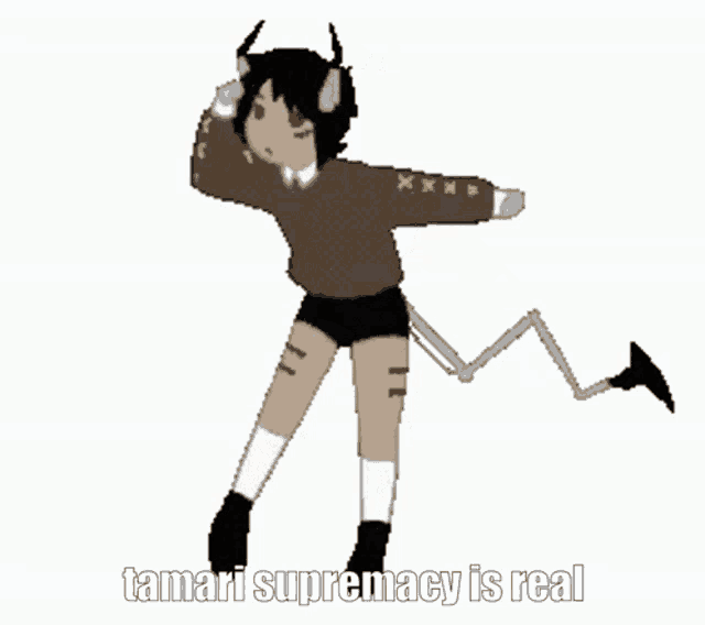 a pixel art of a girl with horns and the words tamari supremacy is real below her