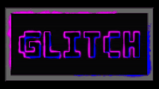 the word glitch is displayed in purple and blue on a black background