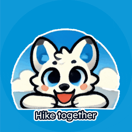 a cartoon of a dog with the words " hike together " on the bottom