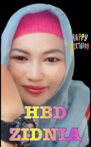 a woman wearing a hijab and a watch with the words hbd zidnia above her