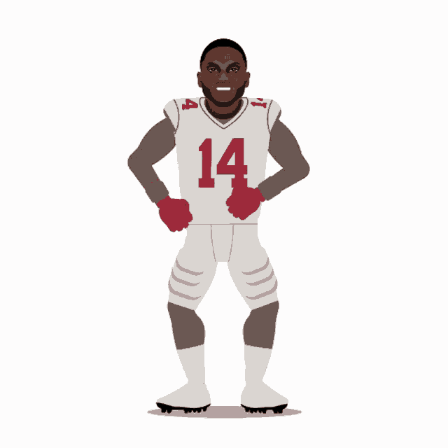 a cartoon drawing of a football player with the number 14 on his jersey