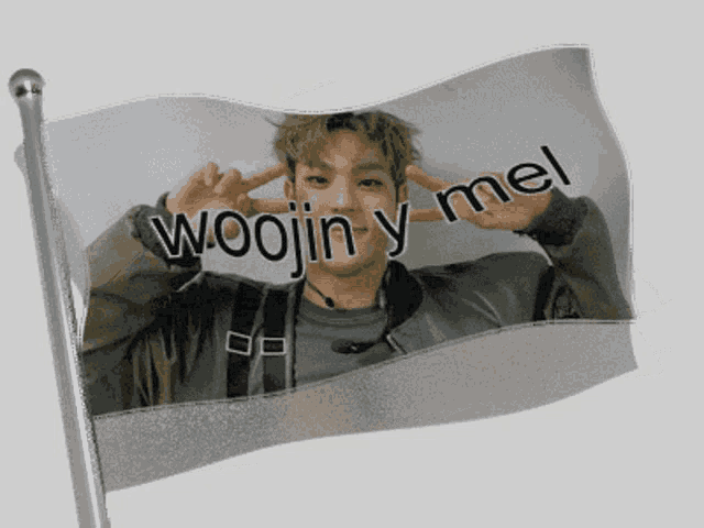 a flag with a picture of a young man and the words woojin y mel