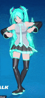 hatsune miku is a character in a video game with a blue background