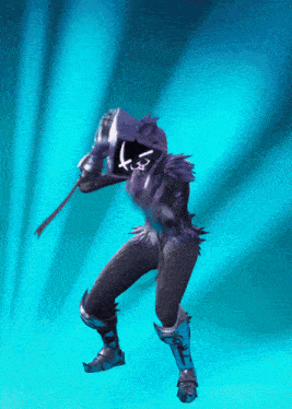 a video game character is holding a hammer and a sword