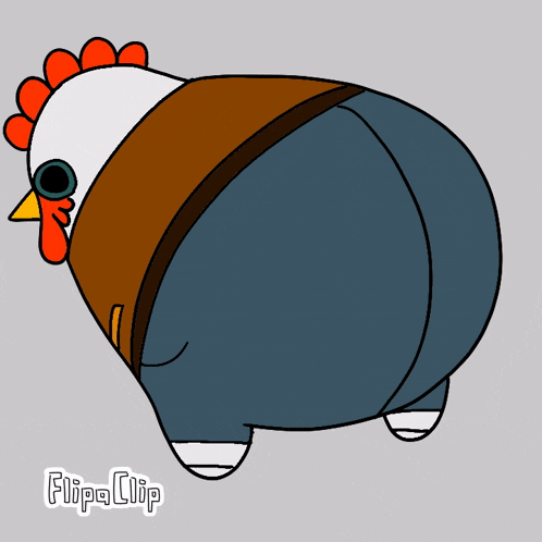 a drawing of a chicken with a flipa clip sticker on it