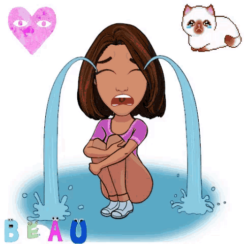 a cartoon girl is crying with water coming out of her mouth