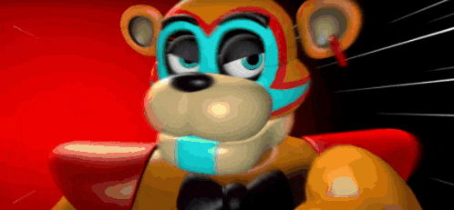 a cartoon teddy bear with a blue mask on his face