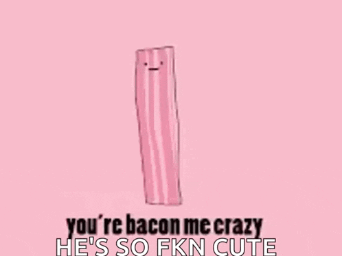 a pink bacon with a face on it on a pink background
