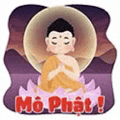 a cartoon illustration of a buddha sitting on a lotus flower with a purple background .