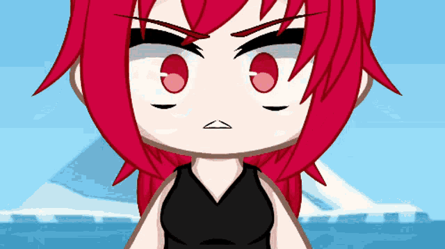 a cartoon character with red hair and a black shirt has an angry expression on her face