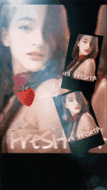 a picture of a woman with a strawberry and the word fresha