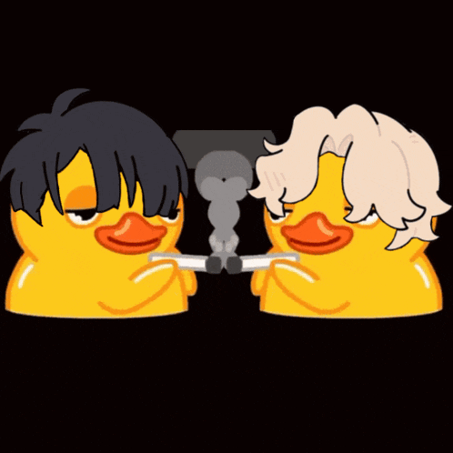 two rubber ducks smoking cigarettes with smoke coming out of their mouths on a black background