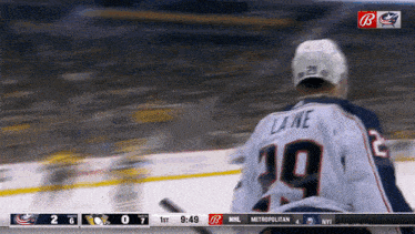 a hockey player with the name lane on his back