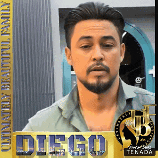 a man with a beard holds a sign that says diego