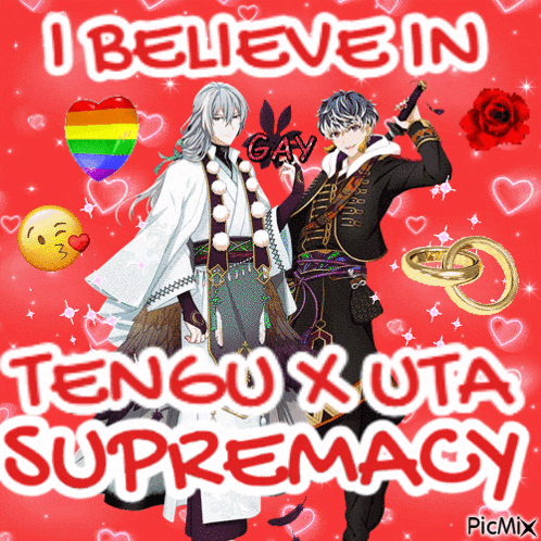 a picture of two anime characters with the words i believe in tengo x ota supremacy