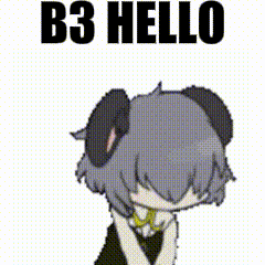 a cartoon of a girl with a mouse head and the words b3 hello above her