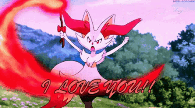 a cartoon rabbit is holding a sword and says i love you !