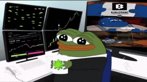 a cartoon of a frog sitting in front of a computer screen with a sign that says blow listening day