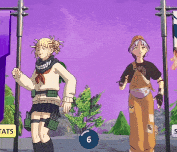 two anime characters are standing next to each other with the number 6 in the corner
