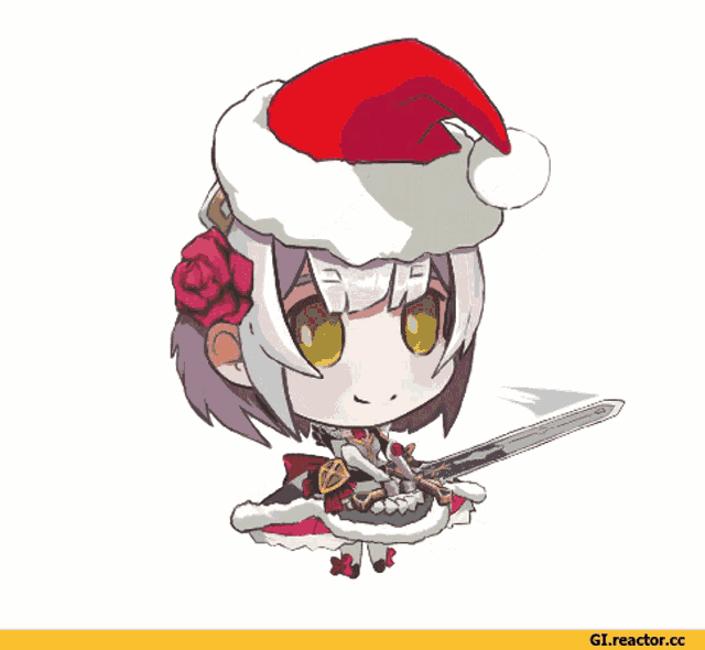 a girl wearing a santa hat and holding a sword