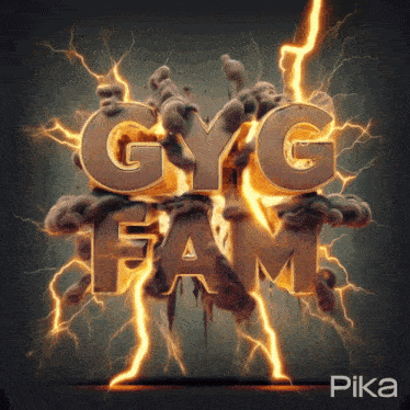the word gyg is surrounded by flames and smoke