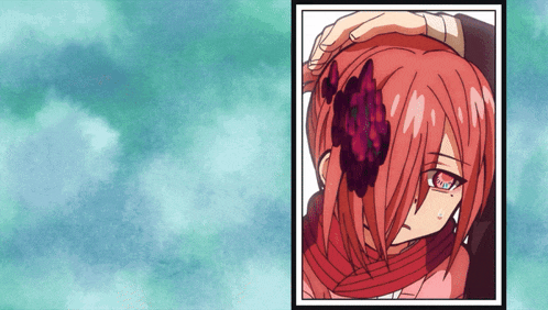 a drawing of a girl with red hair and a flower in her hair