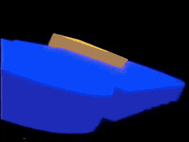 a blue background with a yellow object in the middle of it