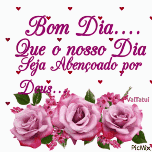 a picture of pink roses with the words bom dia que o nosso dia seja abençoado por deus