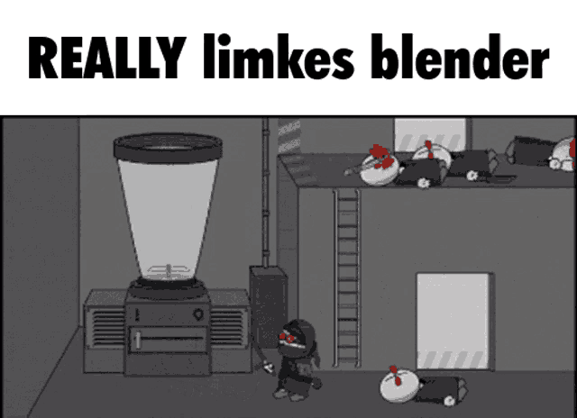 a cartoon of a blender with the words really limkes blender