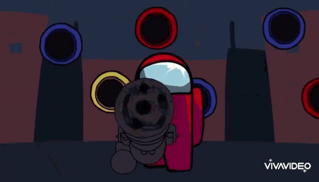 a cartoon of a red among us character with a blue circle around his head