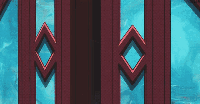 a cartoon drawing of a fence with a blue background and a few red squares