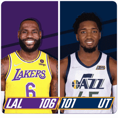 two basketball players one from lakers and the other from jazz