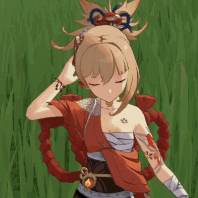 a cartoon character with a tattoo on her arm
