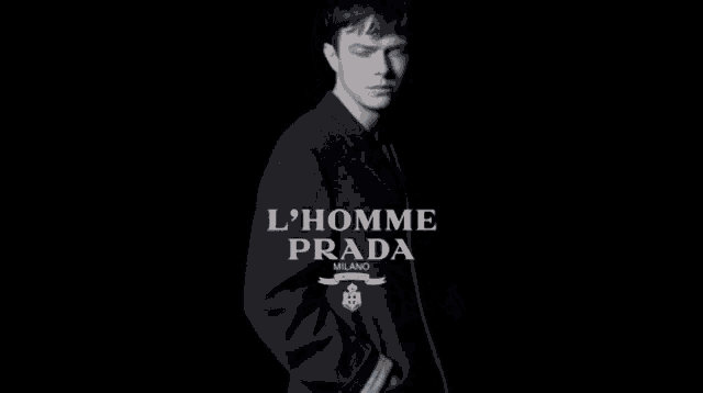 a black and white photo of a prada logo