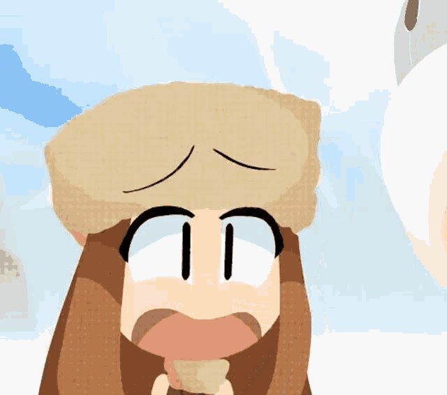 a cartoon girl wearing a fur hat is making a funny face
