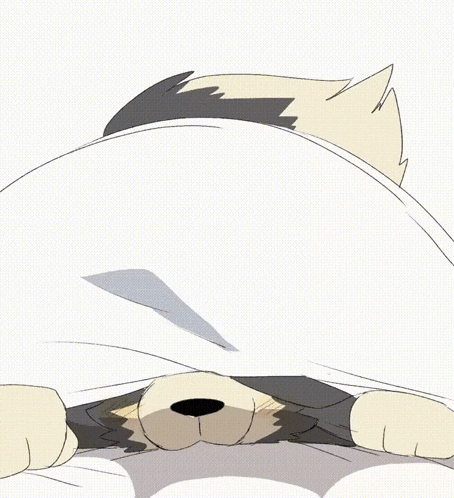 a cartoon of a dog laying under a blanket with its eyes closed .