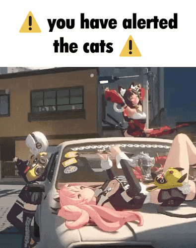 a warning sign that says " you have alerted the cats " on it