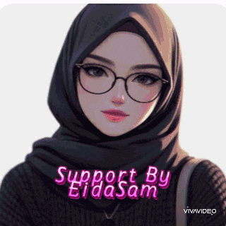 a picture of a girl wearing a hijab and glasses with the words support by eidasam below her