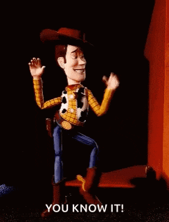 woody from toy story is standing in front of a red door and says `` you know it '' .
