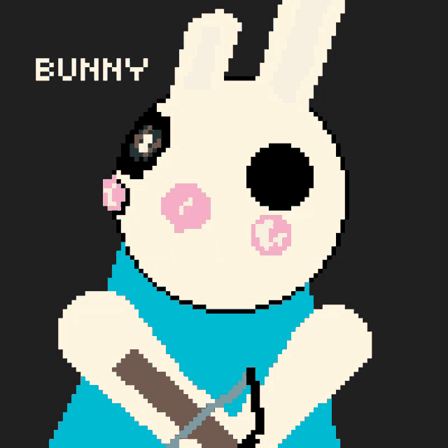 a pixel art drawing of a bunny with a sword