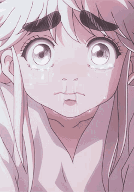 a close up of a girl 's face with white hair