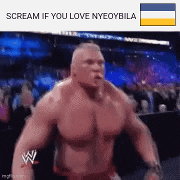 a very muscular man with the words scream if you love nyeoybila written on the bottom