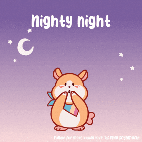a picture of a hamster with the words nighty night written on it