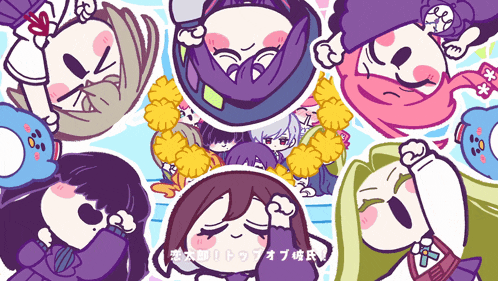 a group of anime characters with chinese writing on the bottom right