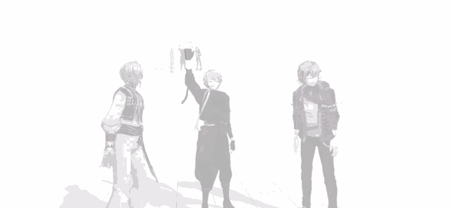 a group of anime characters are standing next to each other .
