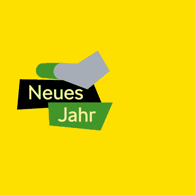 a green car is driving down a road with neue wege written on a yellow background