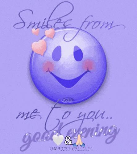 a purple smiley face with the words smiles from me to you