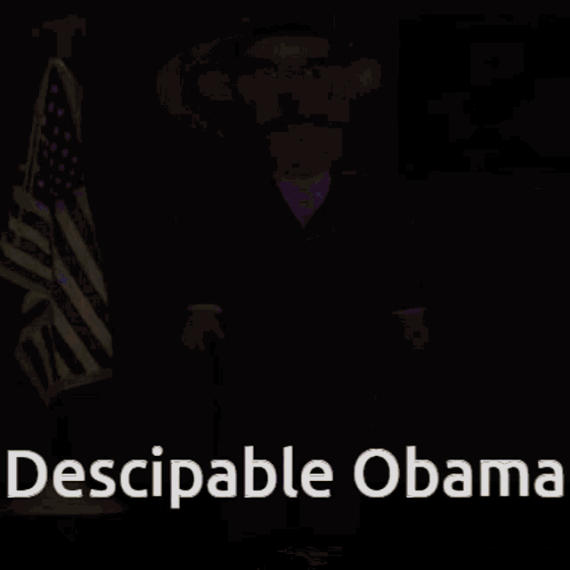 a cartoon of obama is standing in front of an american flag