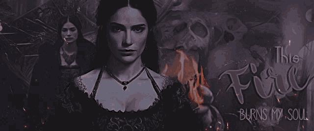 a black and white photo of a woman with the words " this fire burns my soul " below her